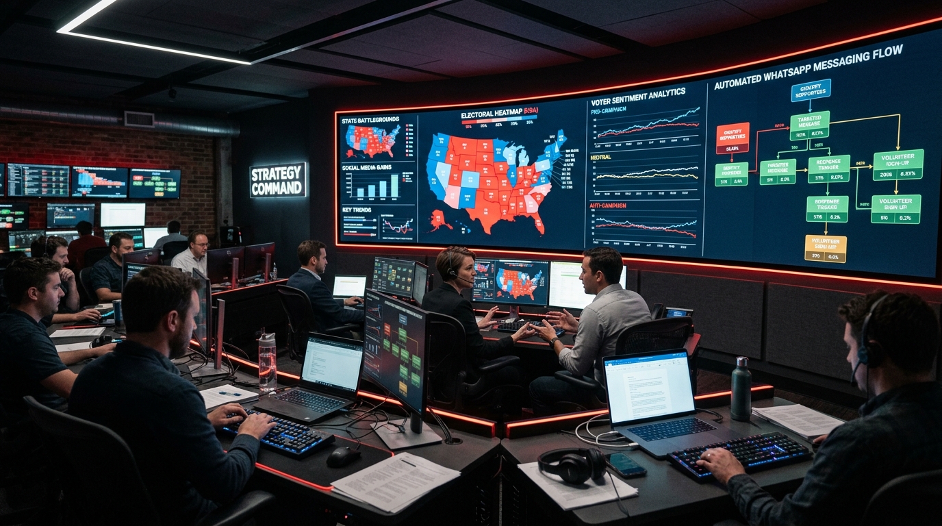 Sala de guerra digital y comando electoral de campaña política